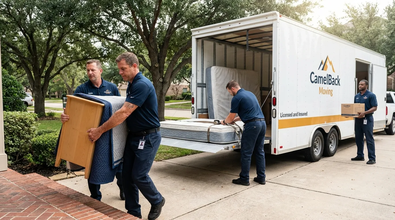 Crew loading residential truck for cross-state move from Gordon, NE