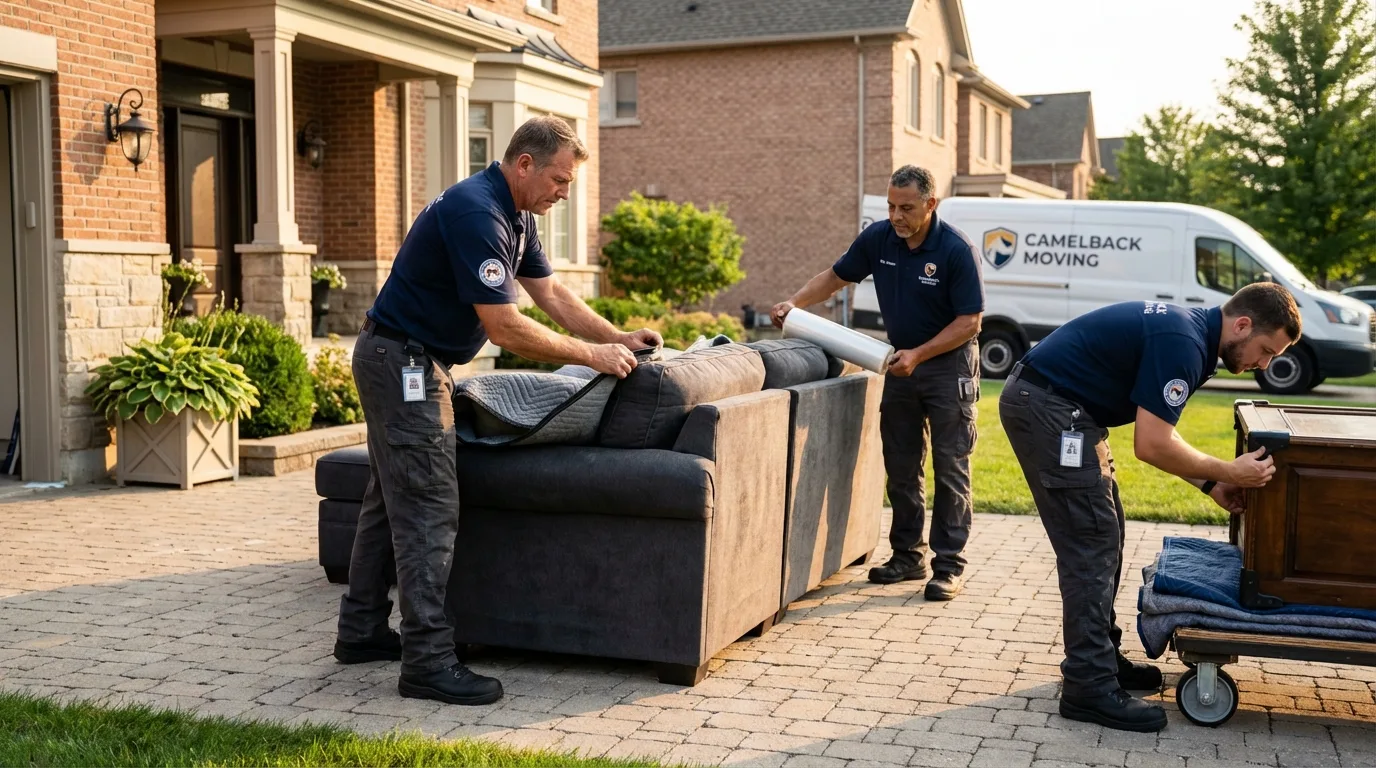 Large estate moving crew wrapping furniture in Gordon, NE