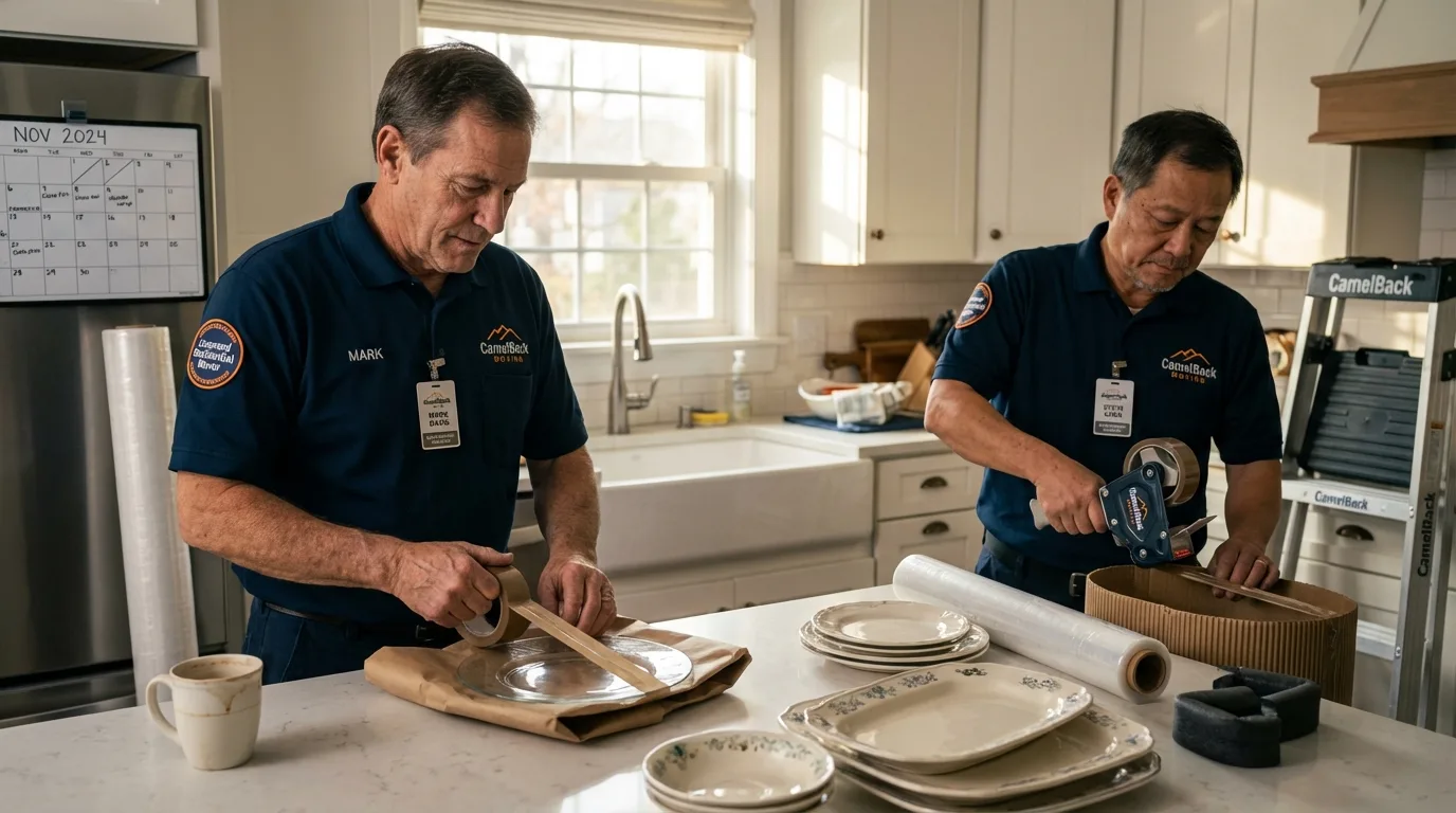 Professional crew packing kitchen dishware in Gordon, NE